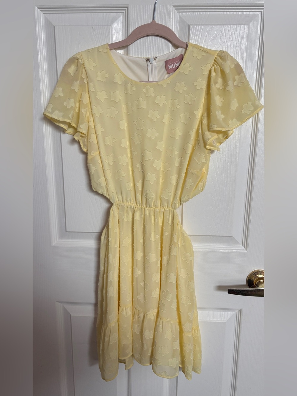Soft Yellow Floral Flutter Sleeve Dress
